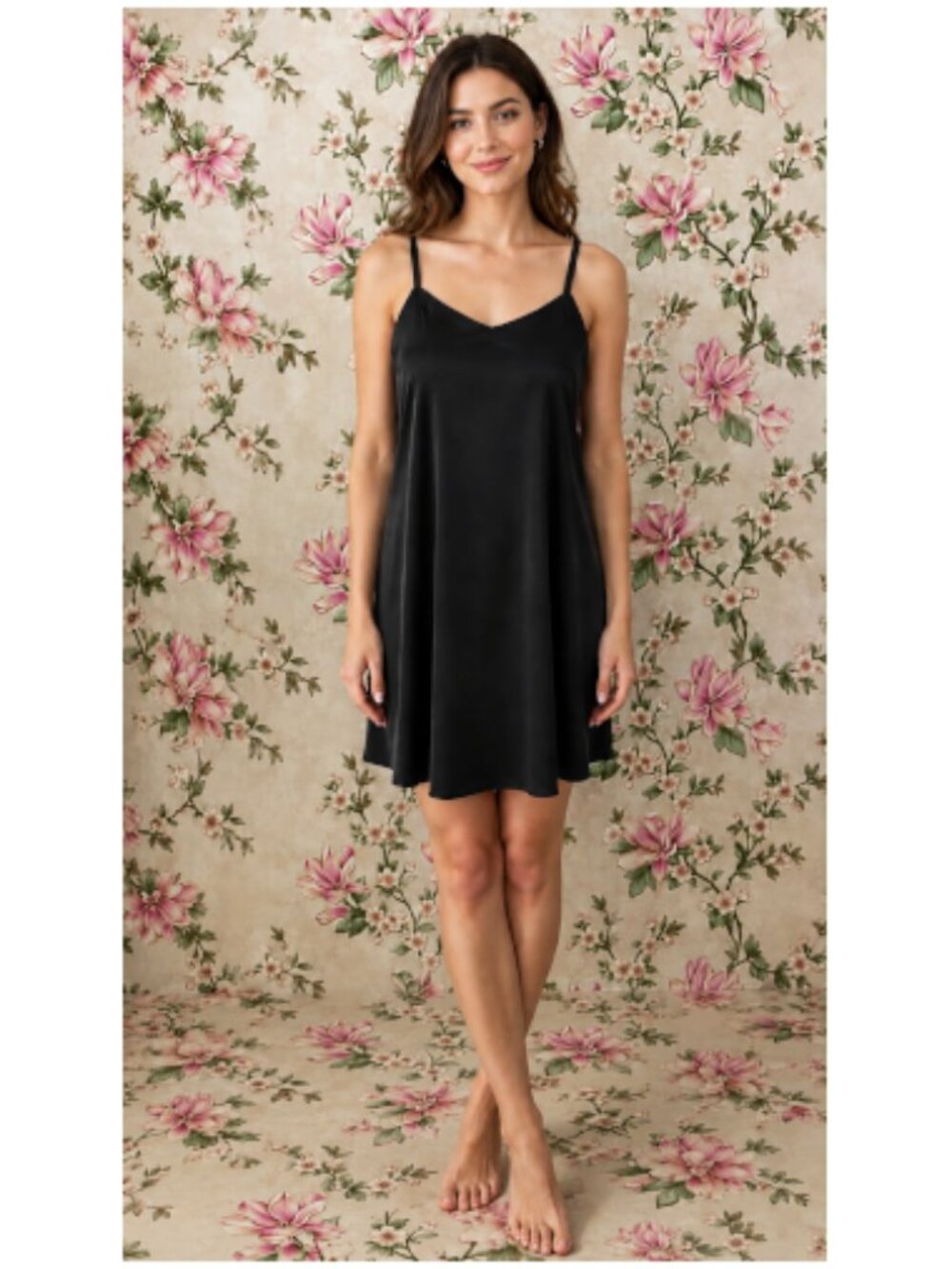 SoieRose Black Cotton Modesty Layer Full Slip with Adjustable Strap SR-1330
